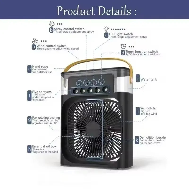 Ventilateur portable trois en un 2025, climatiseur, petit refroidisseur d'air domestique, lumière LED nocturne, humidificateur, climatiseur, maison